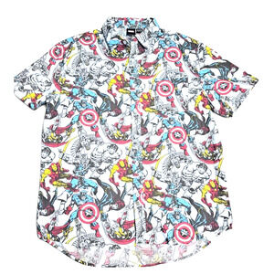 Marvel Avengers Button Up Shirt Mens Large Comic Print Short Sleeve New With Tag